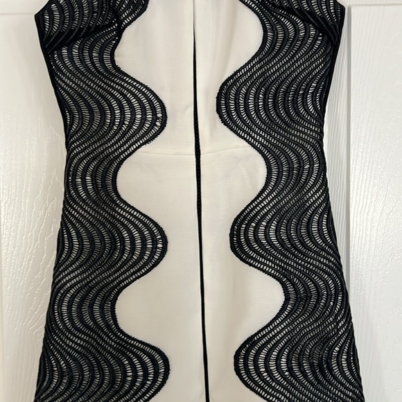 Vintage Color block Black And White 2 Tone Contrast Embroidery Accent Dress XS - Picture 6 of 15